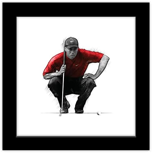 Галерия Pops Tiger Woods - Стенно изкуство за обучение, Версия в черна рамка, 12 x 12