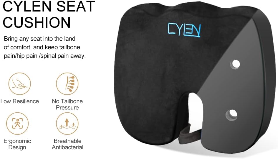 CYLEN Home-Окачена Ортопедична възглавница за кола и инвалидни колички с ефект на паметта, наситен бамбуковым въглища - Моющийся и дишаща