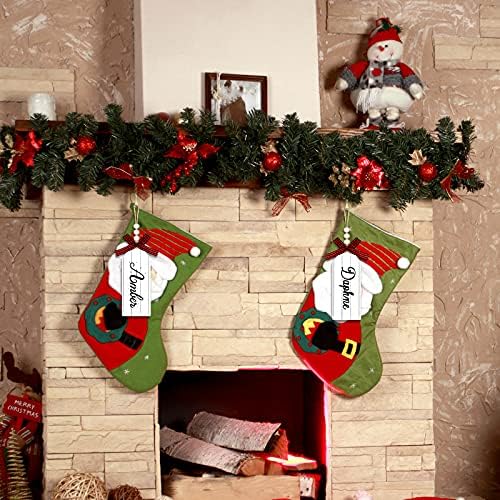 Jetec 4 бр. Дървени Коледни Чорапи Поименна етикет Персонализирани Селска Украшение червена Черна Лента от Биволско Дървена Подвесная