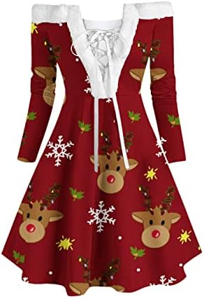 Коледни рокли за Жени, Ежедневното Коледа Коктейл Рокля с Дълъг Ръкав, Коледни Елегантна Вечерна Рокля за Жените