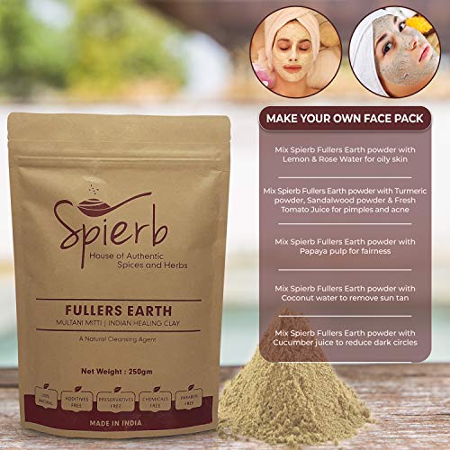 Spierb Fullers Earth Powder 250gm - Индийска Лечебна Глинена Маска от Глина, Бентонит, Фин прах, мръсотия Мультани Митти за Маски За