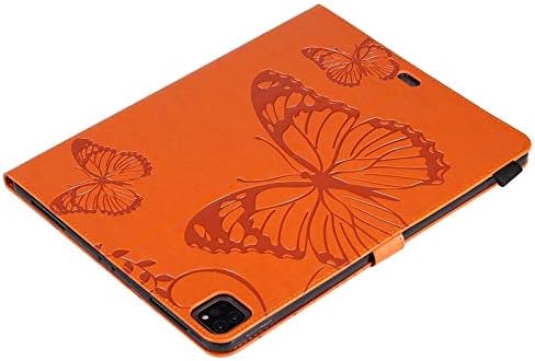 Калъф за таблет Yhuisen Butterfly Flower с цветя модел от изкуствена кожа с поставка-чантата за iPad Pro 12,9 инча (4-то поколение, 2020) (оранжев цвят)