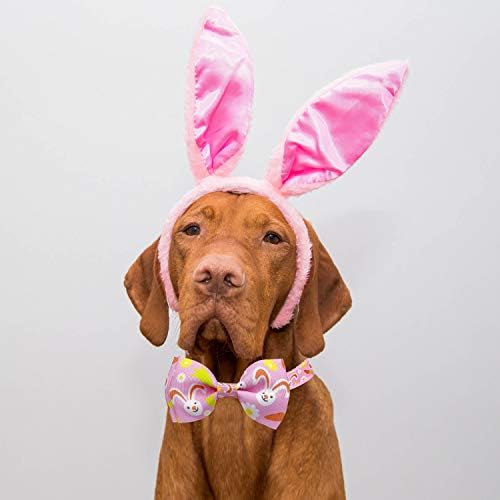 Нашийник за кучета за Великден с папийонка, Празничен нашийник-Морков със Заек за Малки кучета е Среден (Hoppy Hour / Розово, Голям)