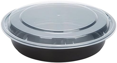 SafePro 48 грама. Черен Кръгъл съд за микровълнова фурна с Прозрачен капак, Кутия за обяд Bento, (опаковка от 25 парчета)