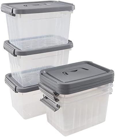 CadineUS 6-опаковъчни Пластмасови Кутии с обем 6 литра, Прозрачни Контейнери с Капаци за съхранение на