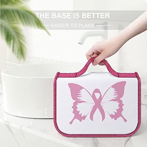 Рак на гърдата Пеперуди Женствена Чанта за Тоалетни Принадлежности, Окачен Косметичка За Грим Сладък Органайзер с Принтом за Пътуване