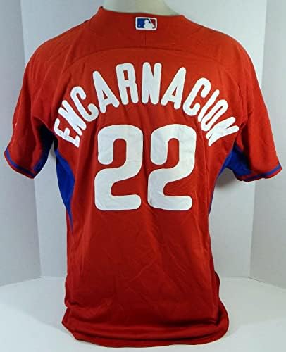 2014-15 Филаделфия Филис Луис Энкарнасьон 22 Използван в играта Червена риза BP ST 3 - Използваните в играта тениски MLB