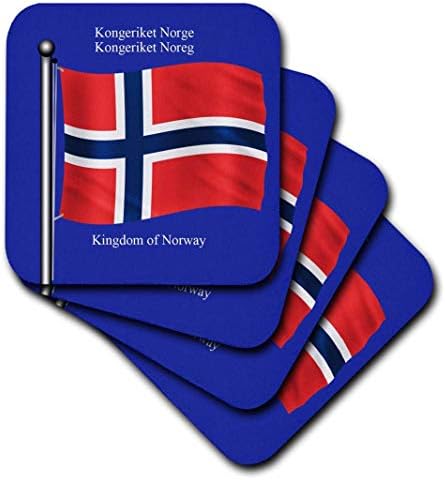 3dRose cst_63190_1 Флаг на Норвегия на син фон, с участието на Кралство Норвегия на английски и норвежки език-Меки подложки, комплект