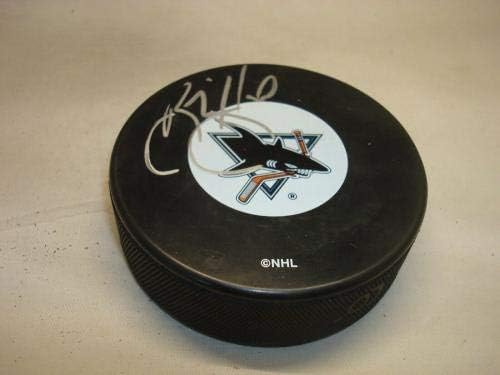 Брайън Хейуърд подписа хокей шайба Сан Хосе Шаркс с автограф от 1B - за Миене на НХЛ с автограф