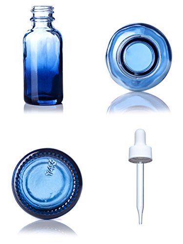 1 УНЦИЯ Кръгла бутилка от Бостънския стъкло със син оттенък и Стъклен Взетия с Бяла гумена колба - Опаковка от 1