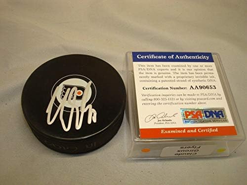 Клод Мазнина подписа Хокей шайба Филаделфия Флайърс с Автограф на PSA/DNA COA 1A - за Миене на НХЛ с автограф