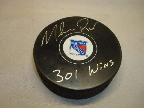 Майк Рихтер е подписал хокей шайба Ню Йорк Рейнджърс с автограф 301 Победи JSA COA 1A - за Миене на НХЛ с автограф