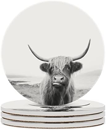 Шотландският Планинска Крава, Поставка за Напитки, Абсорбиращи Подложки, Кръгла Керамична Поставка с Пробковым Основание, Чаши, Подложки