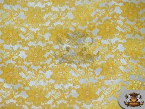 Лейси плат Rachelle с цветя модел жълт цвят / ширина 60 см /Продава се двор