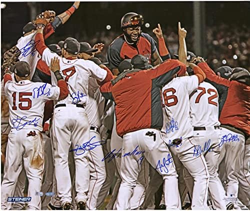 Отборът на Бостън Ред Сокс Подписа Снимка на Честването на Световните серии 2013 с размери 20 х 24 инча - 11 Подписи - Снимки на MLB