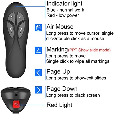 MIPREZT Акумулаторна Презентационный Профилни Air Mouse за Powerpoint, Безжично Дистанционно управление на представянето, Лазерна показалка,