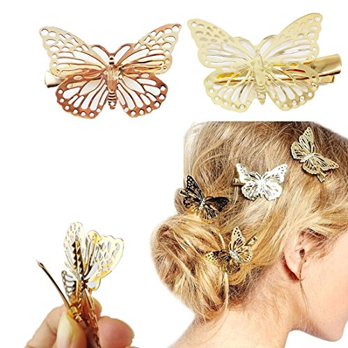 Yueton Комплект от 2 заколок за коса със златна пеперуда, аксесоари за коса, щипки за коса, шапки на булката