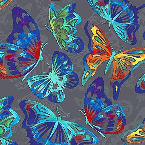 Фигура пеперуди, оцветени в разговорен цвят, отпечатан на памучна ватирана тъкан двор (синьо, оранжево, виолетово)