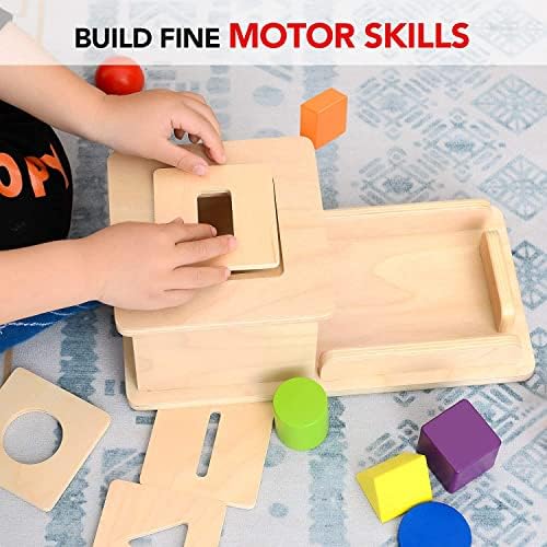 Кутия за съхранение на дървени предмети Luttz Montessori с тава - Образователна играчка 6 в 1 за деца от 6 до 12 месеца - Развивающий подарък за момчета от 1 година - Комплект дъ?