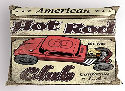 Имитация възглавници за състезателни автомобили Ambesonne, Надпис American Hot Rod California Club LA на Демо плакат, Декоративна Калъфка за възглавница с принтом Стандартен размер, 26