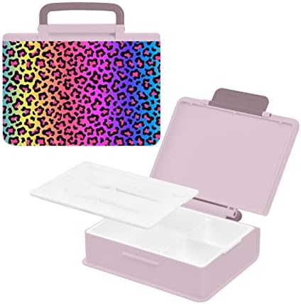 Кутия за обяд ALAZA Rainbow Leopard-Print Neon Cheetah Bento с Леопардовым принтом, Херметични Контейнери за обяд, които не съдържат BPA, с вилица и лъжица, 1 бр.