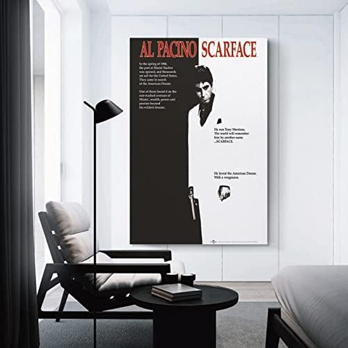Човек с Белег Класически Мотивационен Плакат на филма Гангстер HD Печат върху Платно Стенно Изкуство, Естетика на Интериор 12x18 инча (30x45 см)